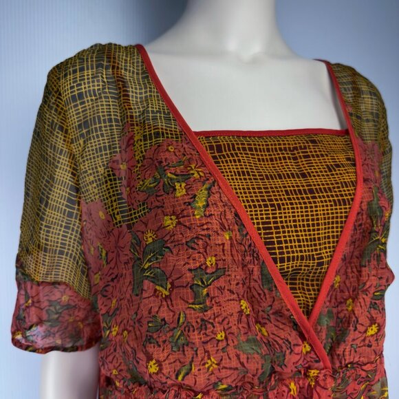 MARC JACOBS Silk Floral Designer Vibrant Red Yellow Summer Short sleeves Dress M - Picture 4 of 8
